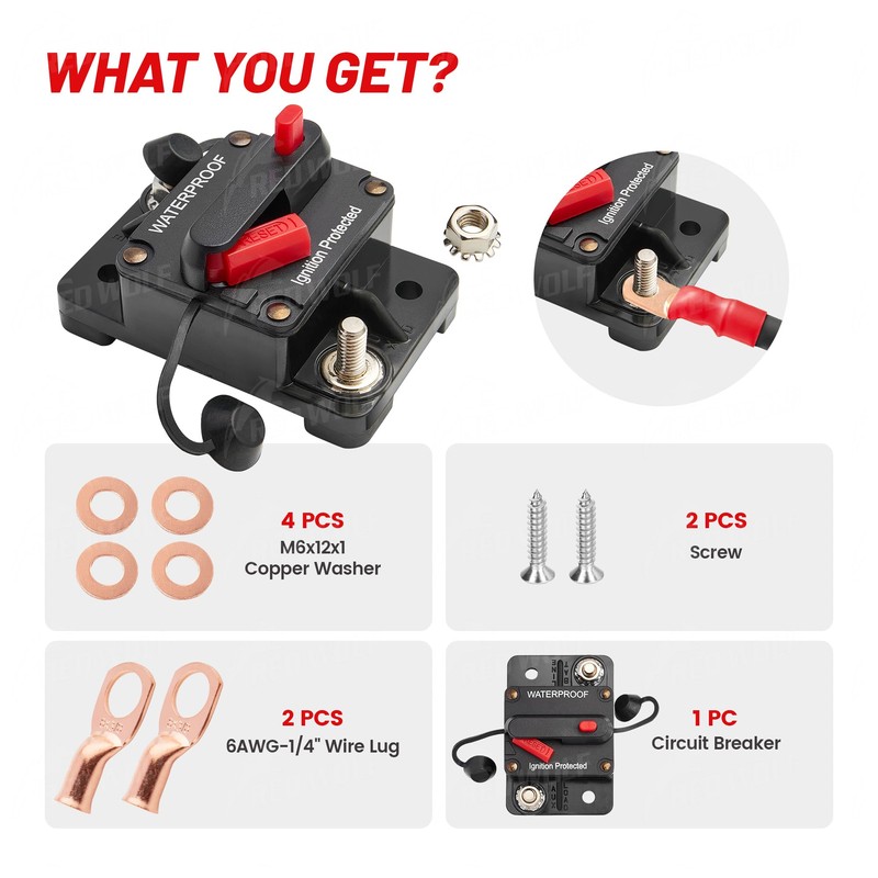 RED WOLF 60 Amp Circuit Breaker W/Ring Terminal 6 Gauge