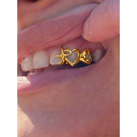 Gold Teeth Grillz for Women Grills for Your Teeth Men Gold Tooth Cap Grillz for Women Golden Tooth Jewelry Cross Heart Mouth Grills Men Hip Hop Outfits Custom Accessory Halloween Party