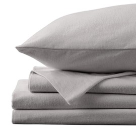 Market & Place 100% Turkish Cotton Flannel Sheet Set | 4 Piece Deep Pocket Solid Cozy Winter Bed Sheets | Double Brushed for Extra Softness & Comfort | Chalet Collection (Queen, Dark Grey)