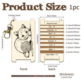 arricraft 1 Pc Knitting Needle Gauge Multifunctional Wood Spinning Control Card, Cute Cat with Wool Patterns WPI Guide Gauge Rulers for Spinners Yarn Measuring Tools Crochet Accessories