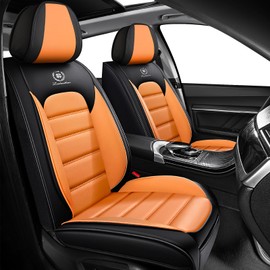 Bitablue Seat Covers for Jeep Wrangler Unlimited 2009-2022 PU Leather Car Seat Cover Compatible Airbag Seat Protector Waterproof Auto Seat Covers(Black&Orange,Front Set)