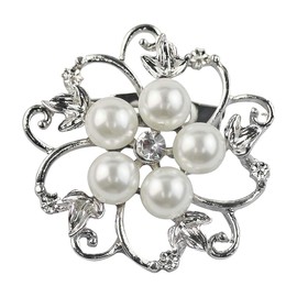 Mecool Brooch Pins Faux Pearl Broochs Round Shape Flower Brooch Scarf Pin-White