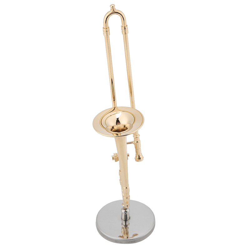 Miniature Trombone Replica with Stand and Case Gold Plated Instrument