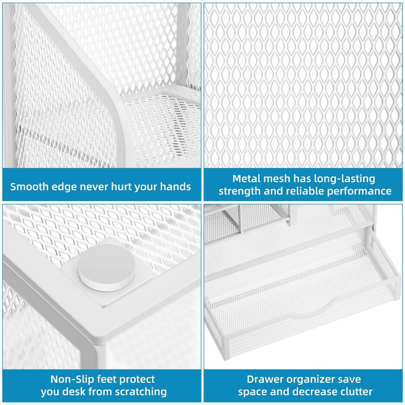 Marbrasse Mesh Desk Organiser,Stationary Organiser,Multifunctional Pen Holder,Desktop Storage and Drawer