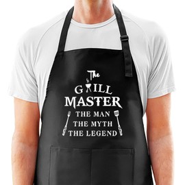 Mioerouu Funny Aprons for Men,The Grill Master, The Man The Myth The Legend - Cooking Grilling BBQ Chef Apron for a Husband, Waterproof Apron with Pockets - Funny Gifts for Dad, Husband, Brother