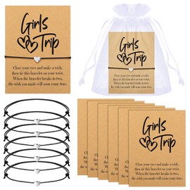 Tondiamo 6 Pcs Girls Trip Bracelet Girls Weekend Getaway Bracelets with Cards for Sisters Friends Bestie Bachelorette Party(Heart)