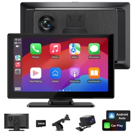 Portable Carplay Screen for Car, VUDDIG 4K Dash Cam, Wireless Carplay Screen & Android Auto, 9" Touchscreen Car Audio Receivers with 1080P Backup Camera, Bluetooth, AirPlay, GPS Navigation