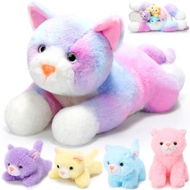 Skylety 5 Pieces Cat Stuffed Animal with Babies Inside Belly Pregnant Cat Plush Mommy Kitty with 4 Cute Fluffy Stuffed Kittens Easter Birthday Surprise Gifts(Colorful)