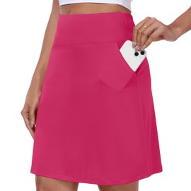 MoFiz Knee Length Casual Skirts for Women Stylish Modest Long Length Business Skirts Ladies Leisure Daily Wear Skorts C-Hot Pink XL