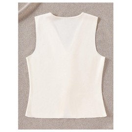 MakeMeChic Women's Blazer Vest Business Casual V Neck Button Down Sleeveless Summer Tops Apricot X-Small