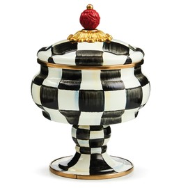 MACKENZIE-CHILDS Enamel Curiosity Pot, Decorative Container for Home Decor, Black-and-White Courtly Check