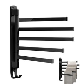 MACK222 Toallero Negro Giratorio montado en la Pared,Toallero de Hierro, Soporte de Toallas para Ahorro de Espacio, toalleros para baño（Tipo de 5 Brazos）