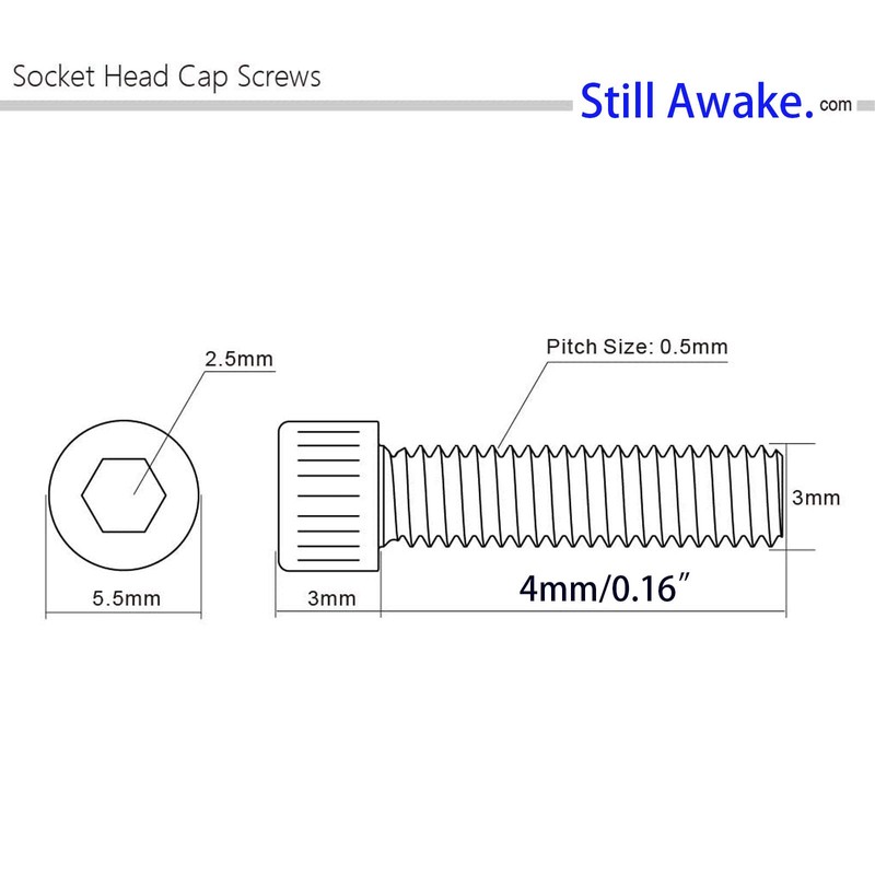 30 Pcs M3-0.5 x 4mm Hex Socket Head Cap Screws,