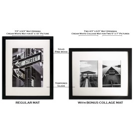 The Display Guys –– Solid Pine Wood Picture Frame with Tempered Glass and Mat – Wall Mounting – 11" x 14" - Black