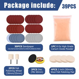 EMVANV Glass Polishing Kit, 39Pcs/Set Glass Scratch Remover, Deep Scratch Window Repair Tool, Window Windscreen Scratch Repair Kit with Cerium Oxide Polishing Powder Polishing Pad and Wheel