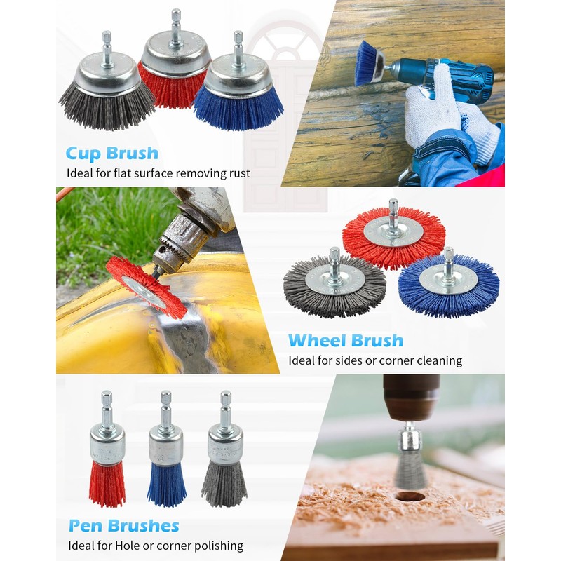 Rocaris 18 Pack Nylon Filament Abrasive Wire Brush Wheel &