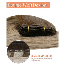 Sunny Hair Weft Hair Extensions Human Hair Sew in Hair Extensions Human Hair Straight Hair Extensions for Women Real Human Hair 16inch Medium Brown Balayage Platinum Blonde