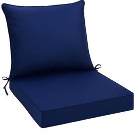Outdoor Deep Seat Cushion Set with Self Adhesive, Multiple Sizes for Patio Chair (Navy Blue, 22" x 22" + 22" x 19")