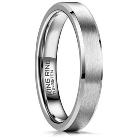 King Ring 4mm Tungsten Ring – Super Polished Matt Silver Rings For Men & Women Mens Wedding Band for Him & Her K13 – Silver 10