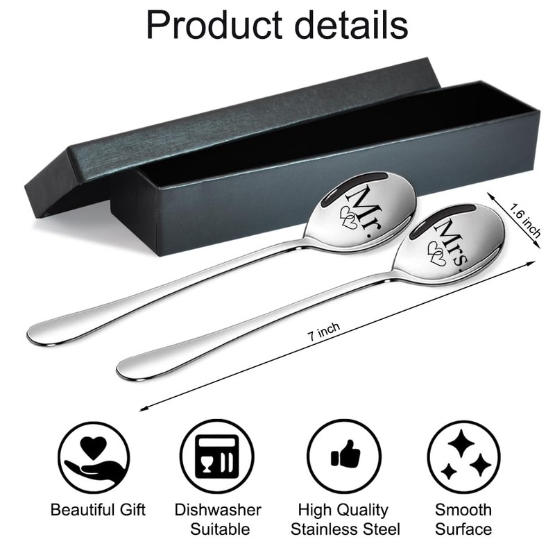 ZBBFSCSB Mr Mrs Anniversary Engraved spoons - 2 Pcs Spoon