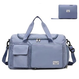 Foldable Travel Bag, Sports Bag, Holiday Bag, Training Bag, Handbag, Waterproof, Sauna, Gym, Shopping Bag with Shoe Compartment and Wet Compartment for Lightweight Yoga, Gym, Beach, Holiday, School,