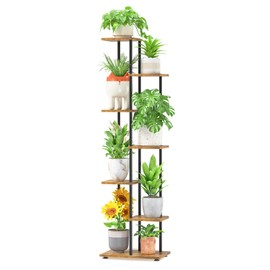 LASZOLA Black 6 Tiered Wood Plant Stand Indoor for Larger Heavy Duty Planter, Sturdy Multi Level Vertical Flowers Racks for Narrow Inside Floor, Decorate Shelving for Hold House Tree, Space Saving