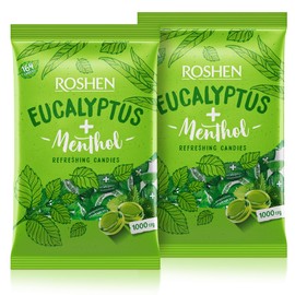 Roshen Eucalyptus-Menthol Hard Candy – Refreshing Mint & Eucalyptus Flavor, Individually Wrapped, Bulk 2.2 lbs (1 kg) Kosher, Halal, Soothing, Cooling Candy (Pack of 2)