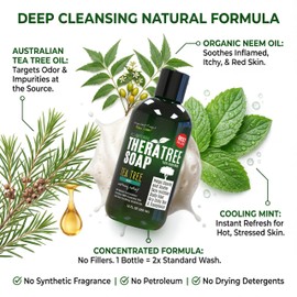Oleavine TheraTree Tea Tree Oil Soap with Neem Oil - 12oz - Helps Skin Irritation, Body Odor, & Helps Restore Healthy Complexion for Body and Face TheraTree