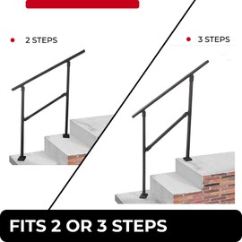 LFGUD 3 Step Hand Rails for Outdoor Steps,Stair Railing Kit for 2 to 3 Steps 60° Adjustable Wrought Iron Handrails Anti-Static Exterior Hand Rail for Concrete Steps, Porch Steps,Patio,40" x 36" Black