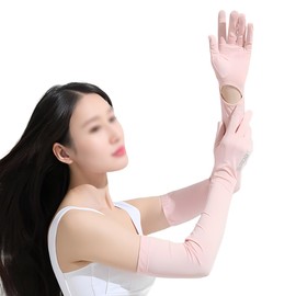 Antcher UV Sun Protection Gloves, Sun Protection, Long Driving Gloves, Touchscreen Gloves, Cooling Arm Warmers for Golf, Cycling, Fishing, Hiking, Running, Pink, One Size, rose