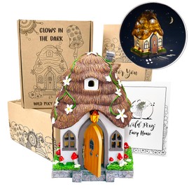 WILD PIXY Fairy Garden House - Glow in The Dark Fairy Cottage with Opening Door and Solar LED Light, Beautiful Miniature Garden Decoration for Indoor or Outdoor Fairy Gardens - 7.1" Fairy House