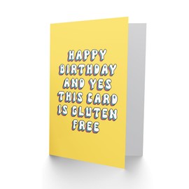 Artery8 Greeting Card Yes This Card is Gluten Free Funny Retro Yellow For Her Gran Sister Niece Daughter Wife Woman Birthday Card