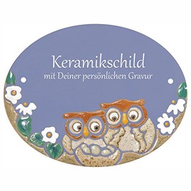 Two Owls with Nest and Blossom Ceramic Sign 16 X 12.5 Cm