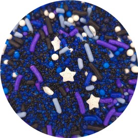 NCS Cosmic Mix Blue, Purple, White and Black Jimmies, Non Pariels, Sanding Sugar Edible Sprinkles - 8 ounces