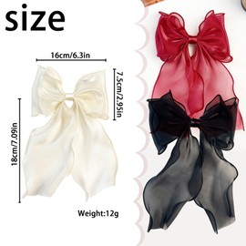 GWAWG Purple Bow Hair Clip Set - 3 Pcs Hair Bows for Girls, Women Hair Accessories, Elegant Pink, Black, White Bow Clips, French Automatic Hair Pins, Decorative Hair Bow Set (Black White Red)