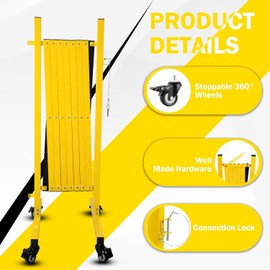 Metal Expandable Barricade with Casters, Collapsible Accordion Barricade Gate, for Home, Garage, Stores, Road Construction, Yellow. (11FT)