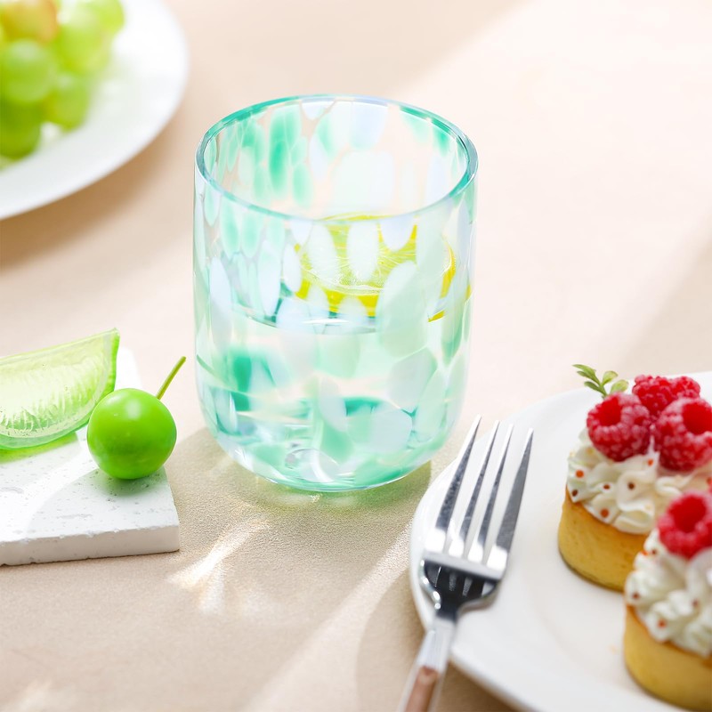 Jingmore 4 Pcs Icon Juice Glasses Handcrafted Double Old-fashioned Confetti