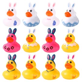 12pcs Mini Easter Bunny Rubber Ducks, 6 Styles Easter Themed Small Rubber Ducks Easter Day Rubber Ducks Assorted Bunny Rubber Duck for Kid Fun Bath Tub Easter Basket Stuffer Party Favor