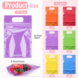 Sinload 120 Pcs Plastic Gift Bag Bulk Resealable Party Goodie Bag with Clear Window Assorted Color Favor Bag with Handle for Home Birthday Wedding Party Candy Gift Wrapping Supplies Decor,5.5 x 8.7 in