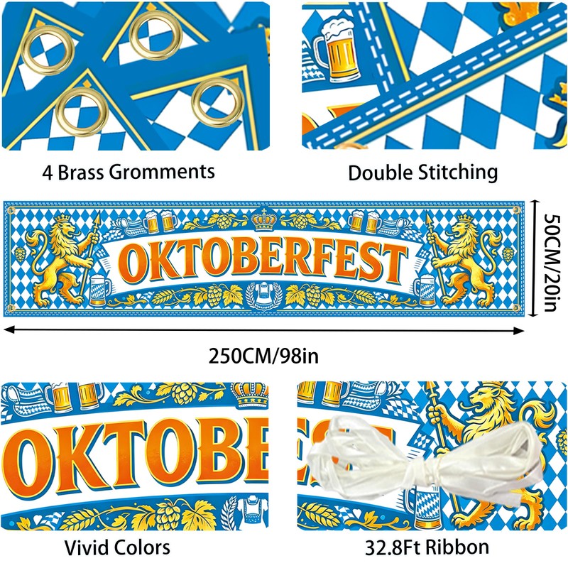Oktoberfest Fence Banner, 8.2×1.6ft Large Bavarian Oktoberfest Banner