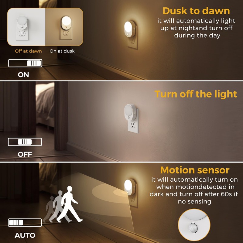 L LOHAS LED Plug in Night Light with Motion Sensor