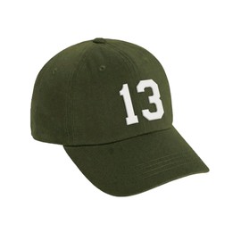Daxton Custom Team Number Low Profile Adjustable Baseball Dad Hat Cap, Olive Hat White 13