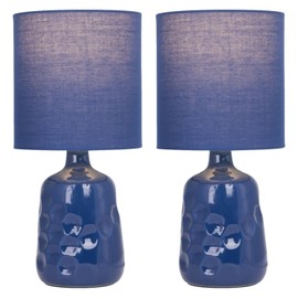 Set of 2 Dimple - Navy Blue Ceramic 29cm Table Lamp/Bedside Lights with Matching Shades