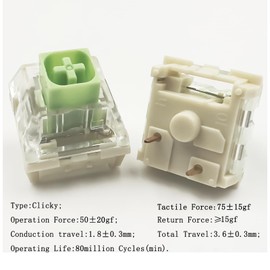 Zjmehty Kailh Box Jade Switches for Mechanical Gaming Keyboard,3-Pin 50gf Clicky/lubed/Dust&Waterproof Switches(72Pcs,Kailh Box Jade)