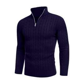 AIYINO Men's Jumpers Quarter Zip Cable Knitted Sweater Long Sleeve Winter Warm Lightweight Pullover Classic Knitwear XXL Navy