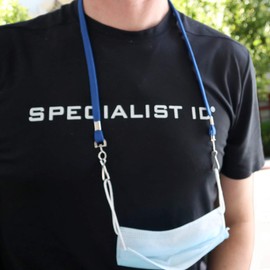 2 Pack - Face Mask Lanyard with Safety Breakaway - Adult Size Length w/Quick Release Break Away Clasp - Double Ended Holder, Hanger & Ear Saver w J Clips - Great for Teachers by Specialist ID (Blue)