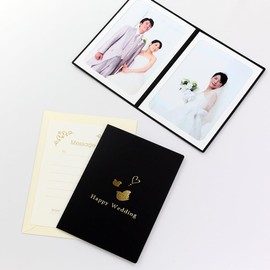 Photo Mat Wedding Pocket Mount "Happy Wedding_Pigeon" 2L Size (5.0 x 7.0 inches (127 x 178 mm), 2 Sides Vertical (Black)