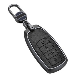 ontto Metal Key fob Cover fit for Chery Omoda 5 C5 Tigo 7 8 Pro Max Tigo 7 8 Plus Arrizo 5 Plus keychain accessories Leather Smart Key Case shell Holder Keyring auto styling 4 buttons Black