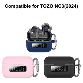 [Upgrade] VAEKNVG Silicone Case Compatible for TOZO NC3, Shockproof Protective Earbuds Case with Carabiner Accessories (Pink)