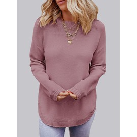 MEROKEETY Women's 2025 Fall Long Sleeve Oversized Crew Neck Solid Color Knit Pullover Sweater Tops, Dustypink M